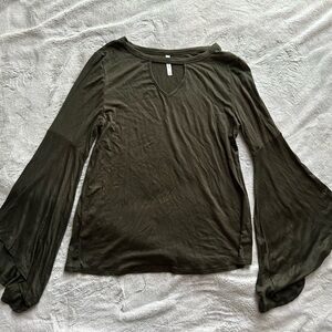 Active USA Olive Green Bell Sleeve Top